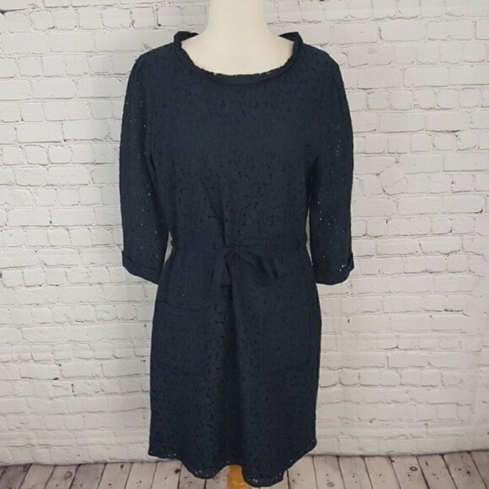 TAHARI Blue Lace Tie Waist Dress sz 10 pockets